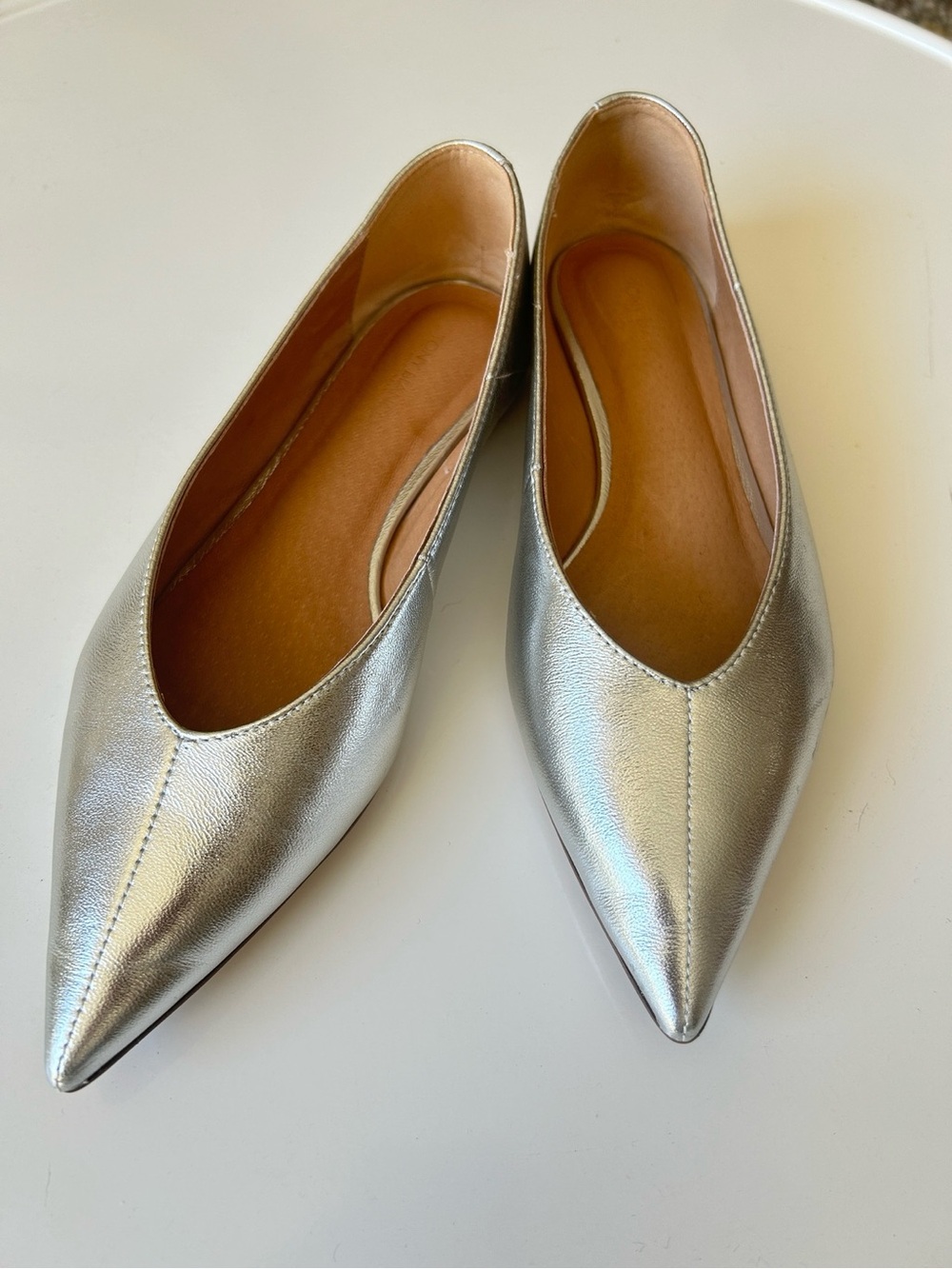 Metallic Silver Pointed-Toe Women's Flats